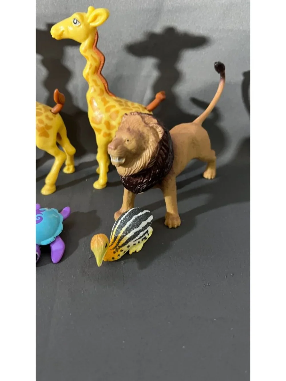 Assorted Animal Figurines Lot Includes Giraffes Lion Shark Goat Bee & More